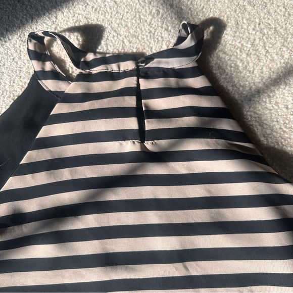 Women’s Black & Taupe Striped High Neck Halter Blouse – Chic Workwear & Casual - Picture 6 of 8
